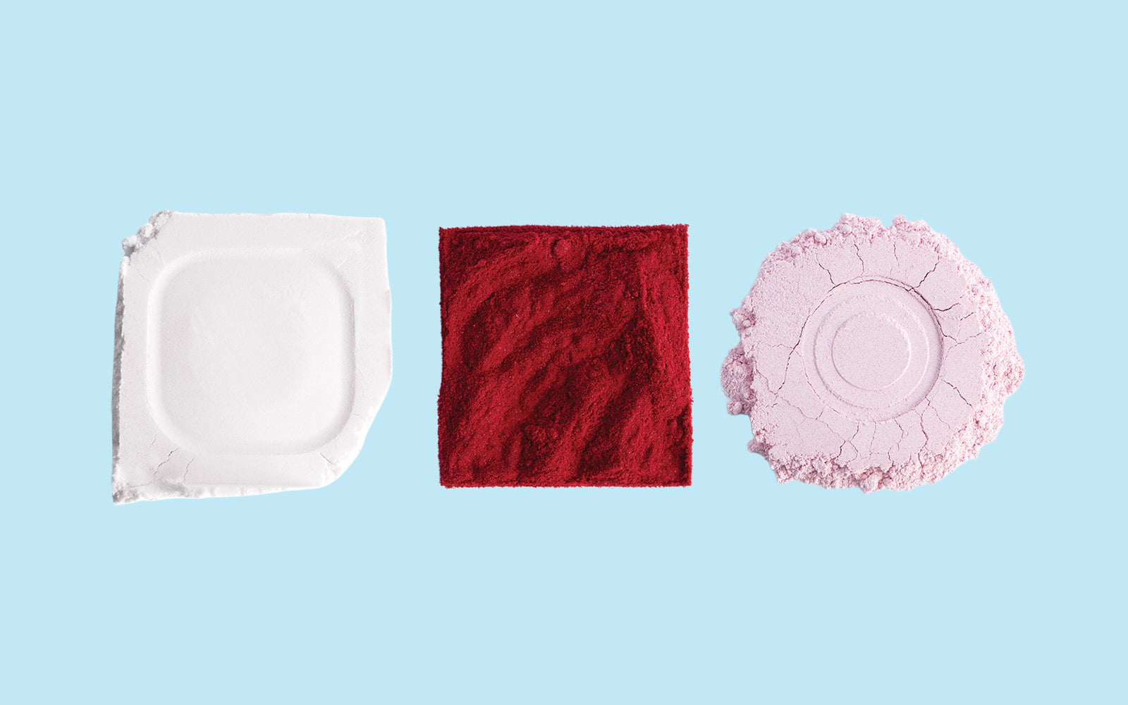 Three ingredients of Staje products on a light blue background